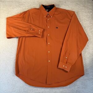Y2K VTG Tommy Hilfiger Mens Orange Button Down Long Sleeve XL Cotton Preppy